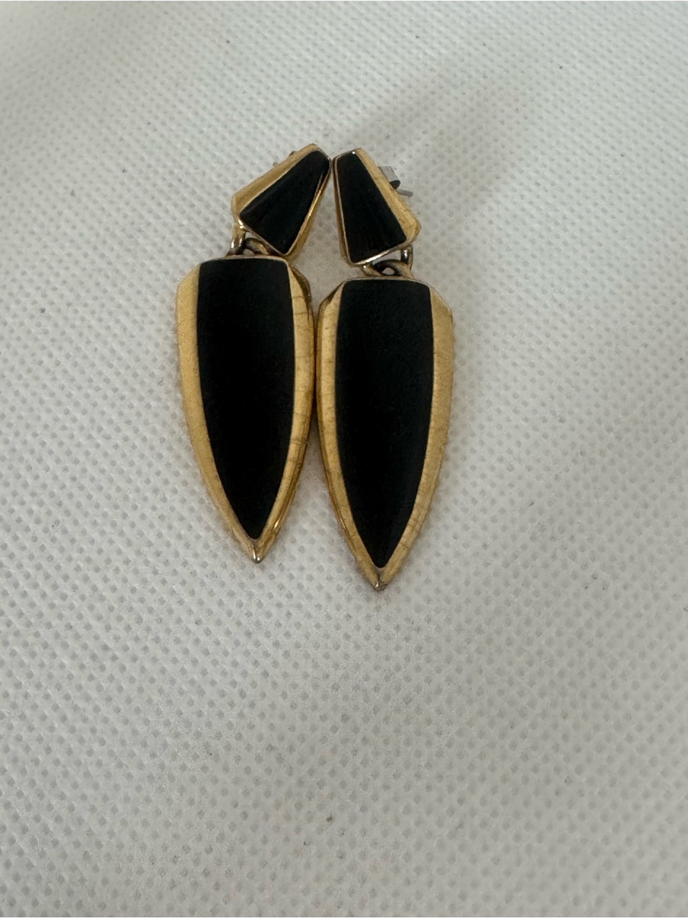 Trifari Gold-Tone Black Inlay Drop Earrings